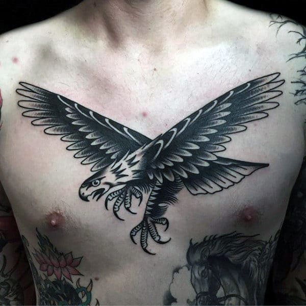 lovely-black-raven-traditional-tattoo-guys-chest