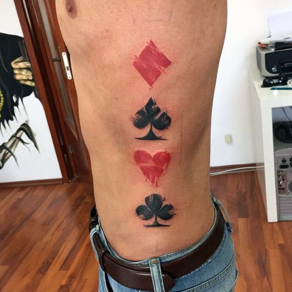 Lovely Lined Card Suits Symbol Tattoo Mens Side Ribs