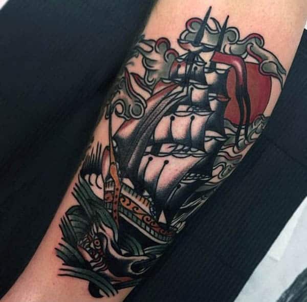 Lovely Ship Neo Traditional Tattoo Mens Forearms