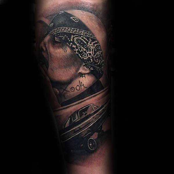 Low Rider 3d Male Realistic Chicano Tattoo On Forearm