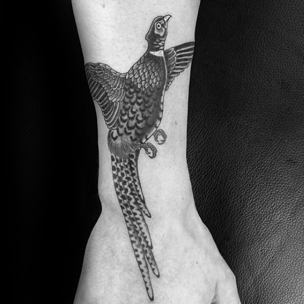 Lower Forearm Male With Cool Pheasant Tattoo Design