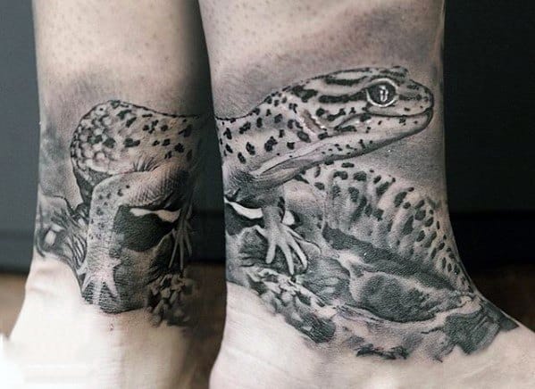Lower Leg 3d Realistic Gecko Tattoo Designs For Guys