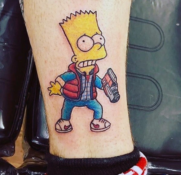 Lower Leg Back To The Future Themed Bart Simpson Male Tattoo Designs