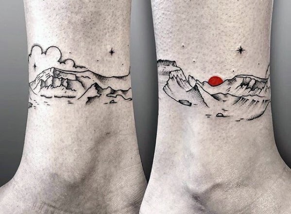 Lower Leg Band Guys Mountain Nature Small Tattoo Designs