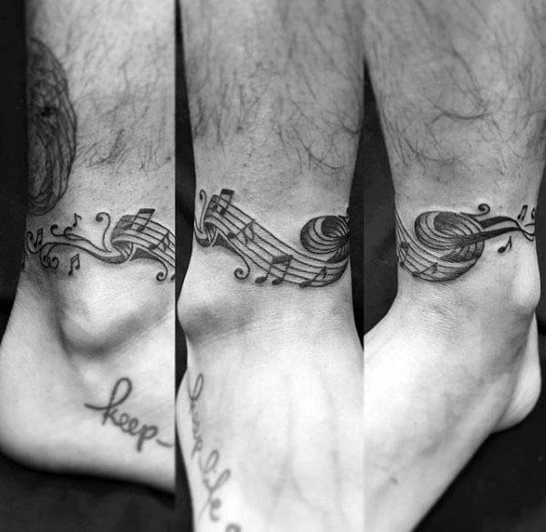 Lower Leg Band Male Music Staff Tattoo Ideas