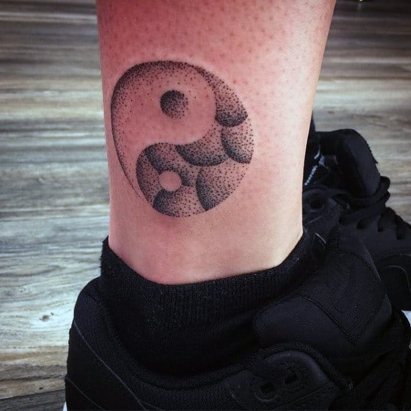 Lower Leg Dot Work Mens Yin Yang Tattoo Designs