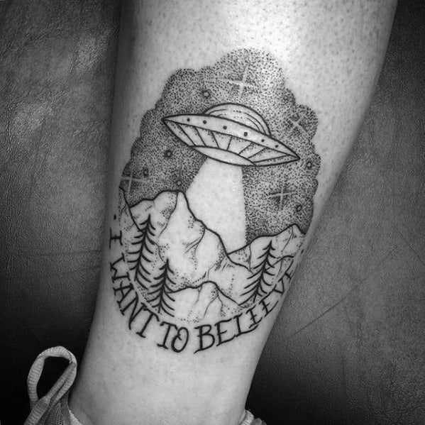 Lower Leg Dotwork I Want To Believe Mens Tattoo Designs