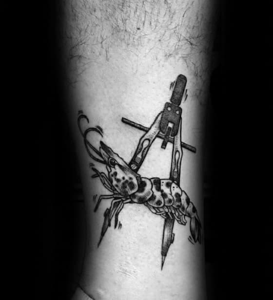 Lower Leg Guy With Shrimp Tattoo Design