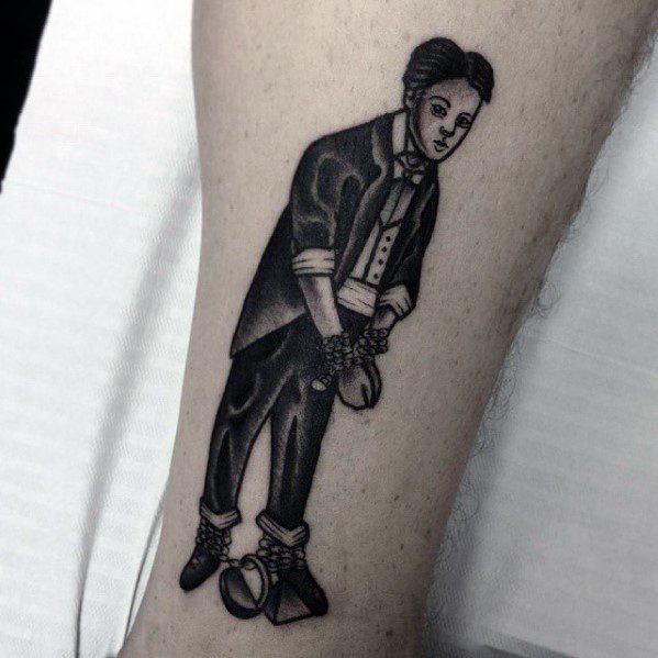 Lower Leg Harry Houdini Guys Tattoos With Magician Design