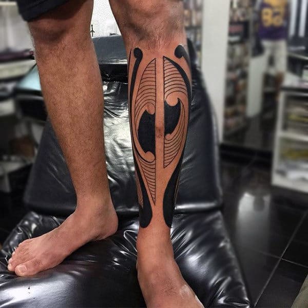 Lower Leg Linework Maori Male Tattoos
