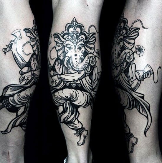 Lower Leg Male Dancing Ganesh Tattoo Design