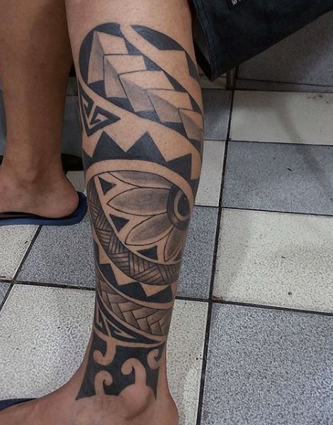 Lower Leg Maori Half Sleeve Tattoos On Gentleman