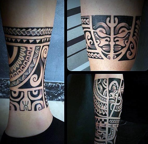 Lower Leg Maori Mens Black Ink Tattoo