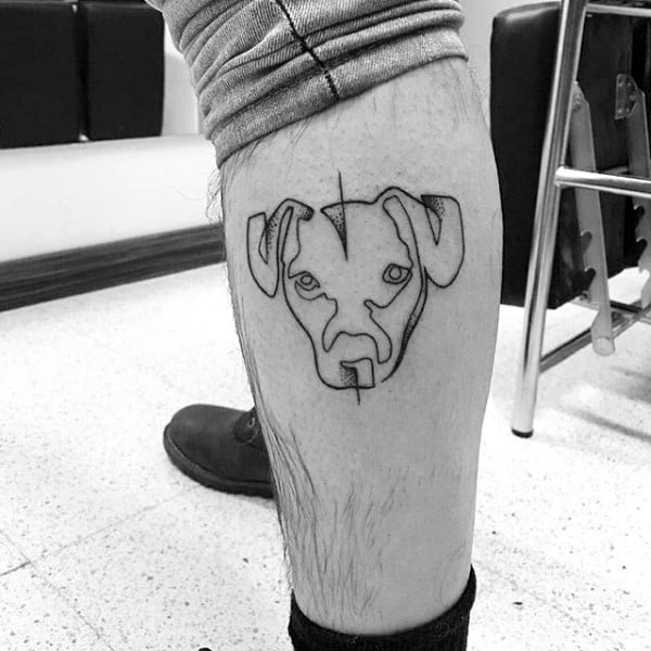 Lower Leg Mens Outline Black Ink Dog Tattoo