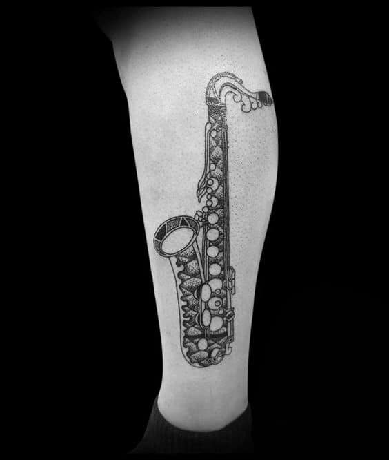 Lower Leg Saxophone Tattoo Design Ideas For Gentlemen