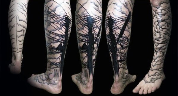 Lower Leg Sleeve Tattoo Lineman Mens Ideas