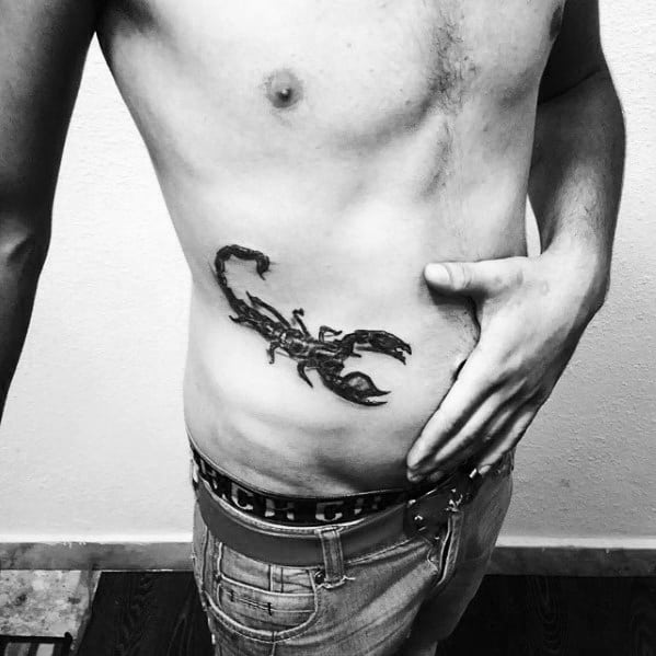 Lower Rib Cage Side 3d Scorpion Tattoos For Men