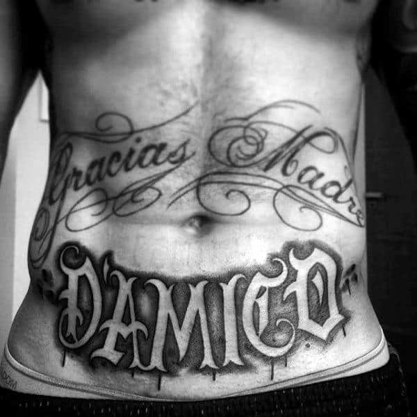 Lower Stomach Old English Male Name Tattoo