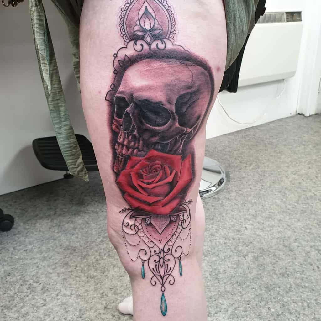 skull and rose tattoos for girls