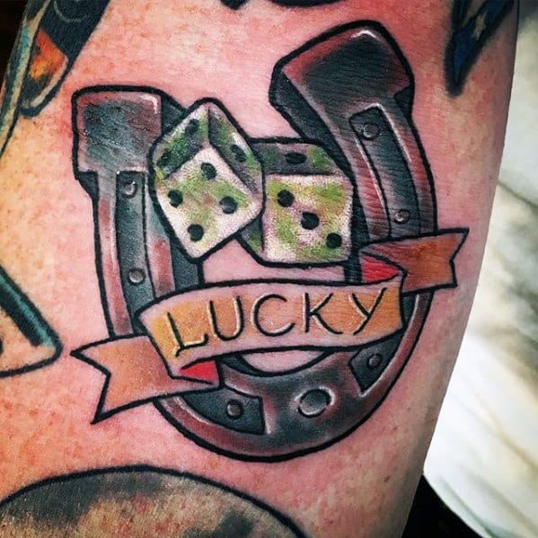 Lucky Dice With Horseshoe Good Luck Tattoo Designs For Guys