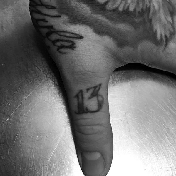 Lucky Number 13 Guys Small Hand Tattoo