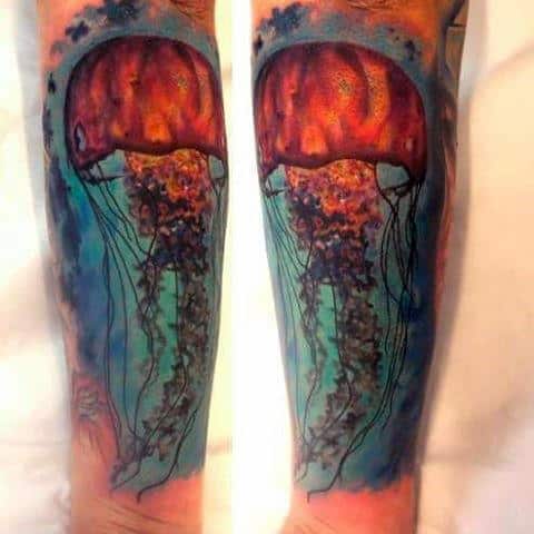 Luminous Jellyfish Tattoo Mens Forearms