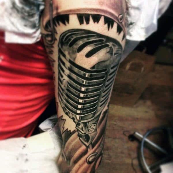 Lustrous Microphone Tattoo Male Forearms