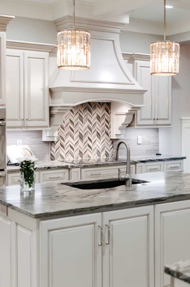 luxury modern farmhouse kitchen marble countertop tile splashback