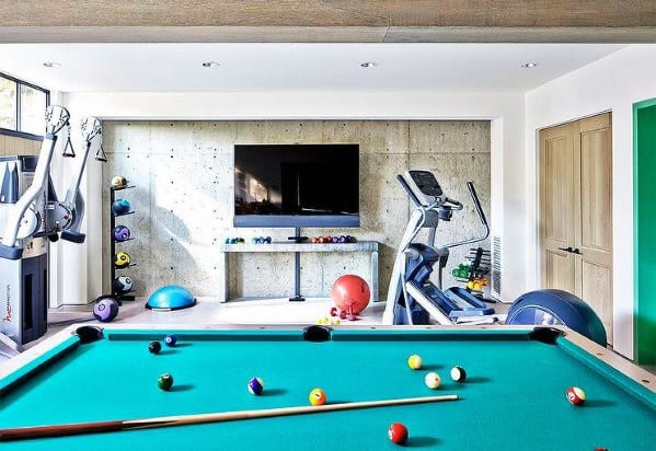 basement gym with treadmill