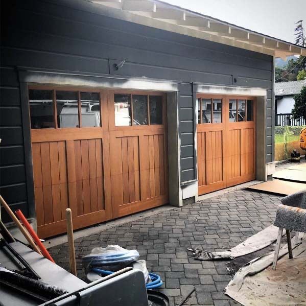 Luxury Garage Door Wood With Double Top Windows