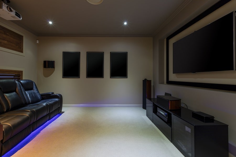movie theater couch with floor LED lighting 