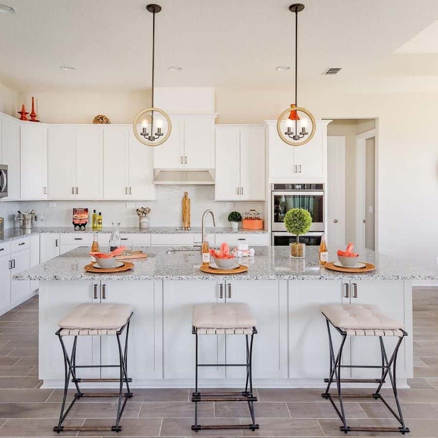 light luxury small kitchen island with granite countertop 