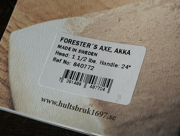 Made In Sweden Hults Bruk Akka Forester Axe Tag