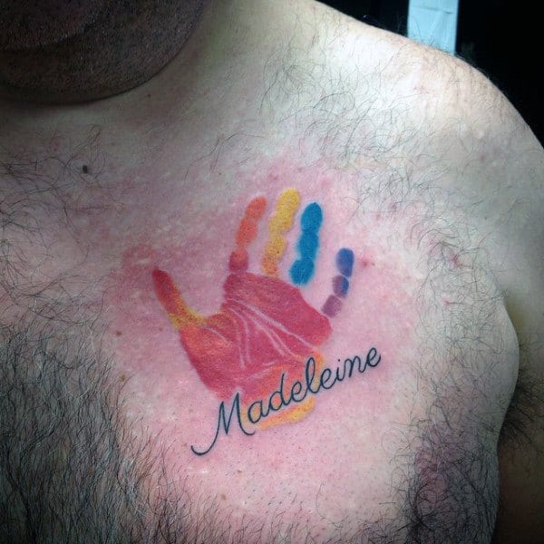 Madeleine Mens Colorful Handprint Kids Upper Chest Tattoo