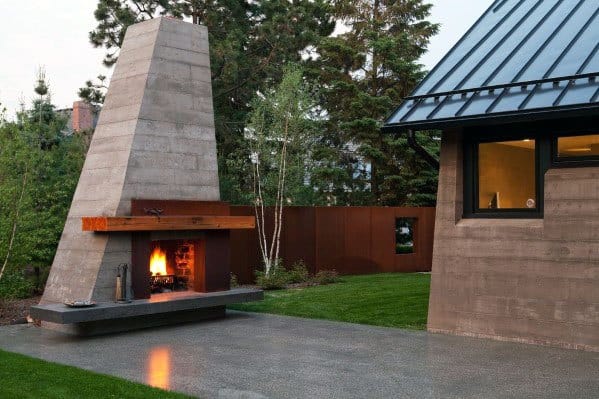 Magnificent Modern Patio Board Formed Concrete Fireplace Design Ideas