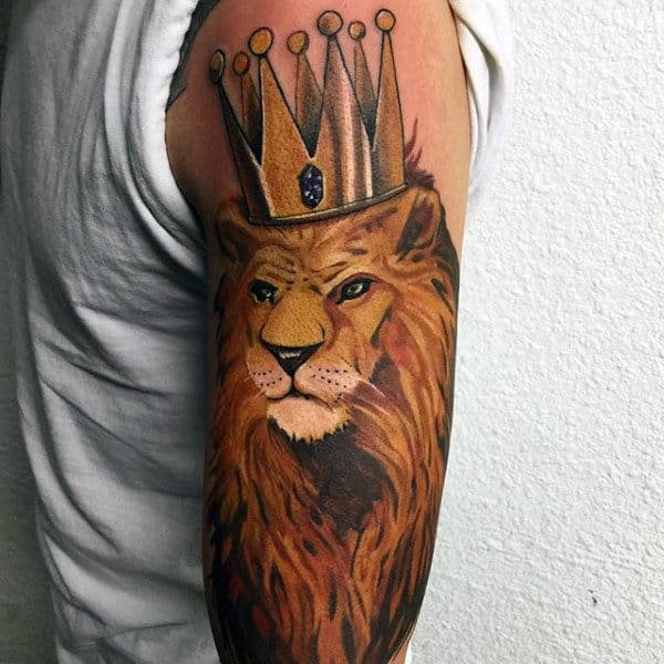 Majestic Lion With Crown Tattoo Sleeve Males