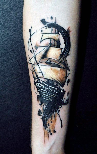 Majestic Ship Watercolor Tattoo For Men Forearms