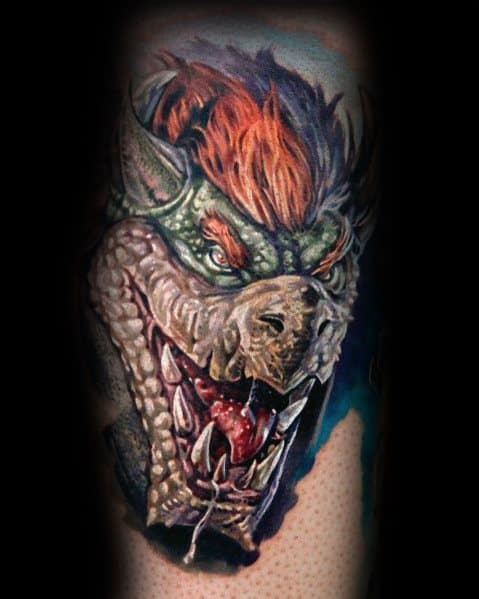 Male 3d Bowser Themed Tattoo Inspiration