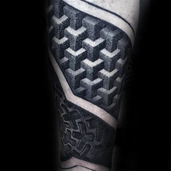 Male 3d Geometric Leg Tattoo Design Inspiration