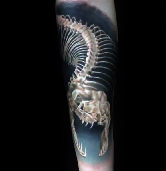 Male 3d Realistic Snake Skeleton Themed Tattoos