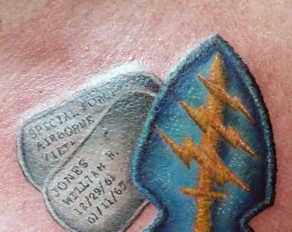 Male Airborne Patch With Military Dog Tags Tattoo