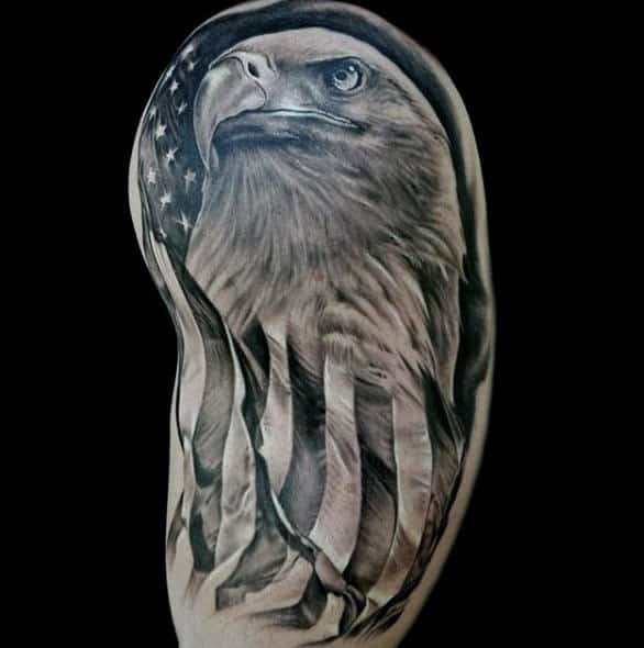 Male American Flag Bald Eagle Tattoos