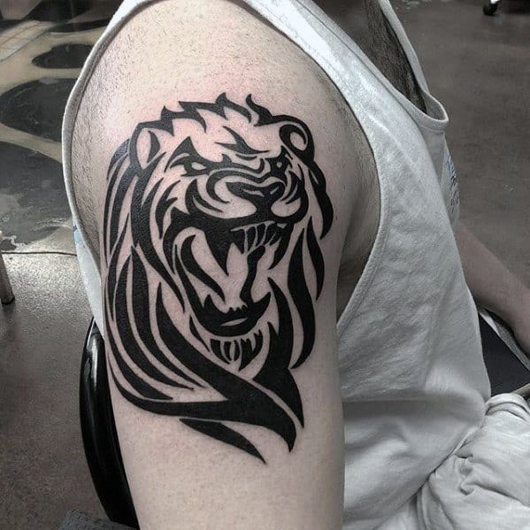 Male Animal Tribal Tattoo Ideas Roaring Lion On Arm
