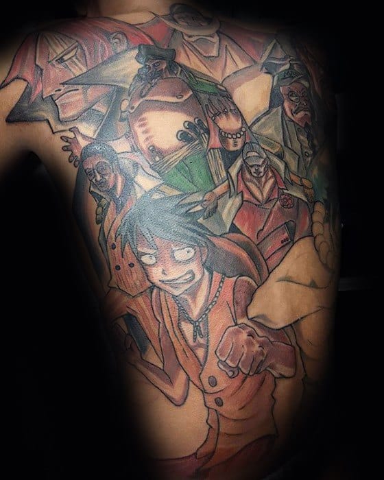 Male Anime Tattoo With One Piece Design Full Back