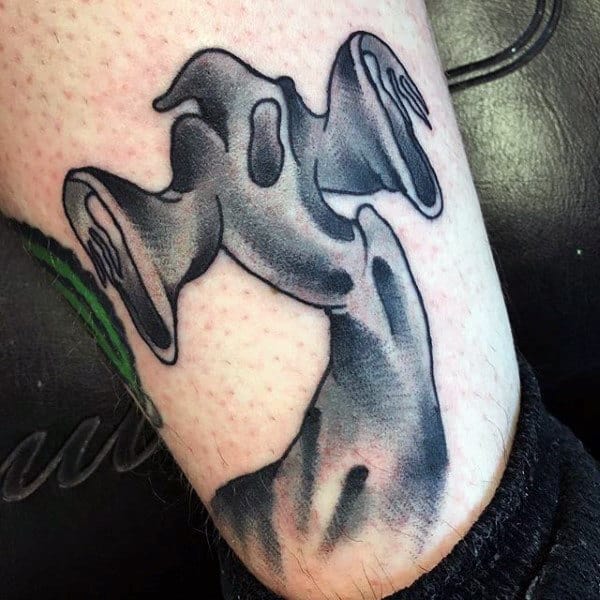Male Ankles Grey Halloween Ghost Tattoo