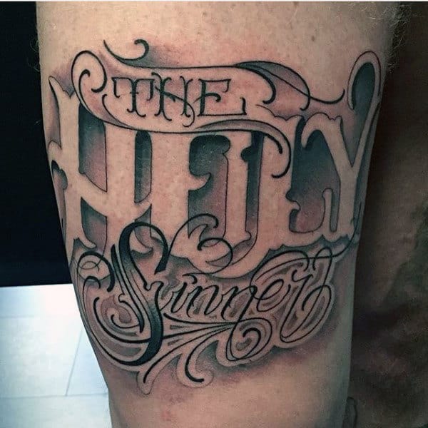 Male Ankles Poised Lettering Tattoo