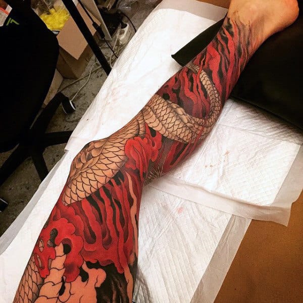 Male Arm Flame Tattoos Full Sleeve