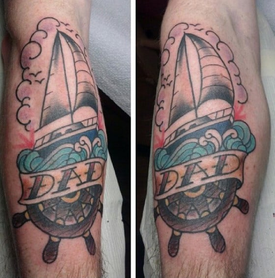 Male Arms Anchor And Sails Dad Tattoo
