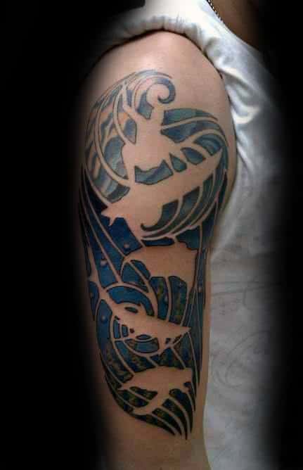 Male Arms Broken Pieces Surf Tattoo