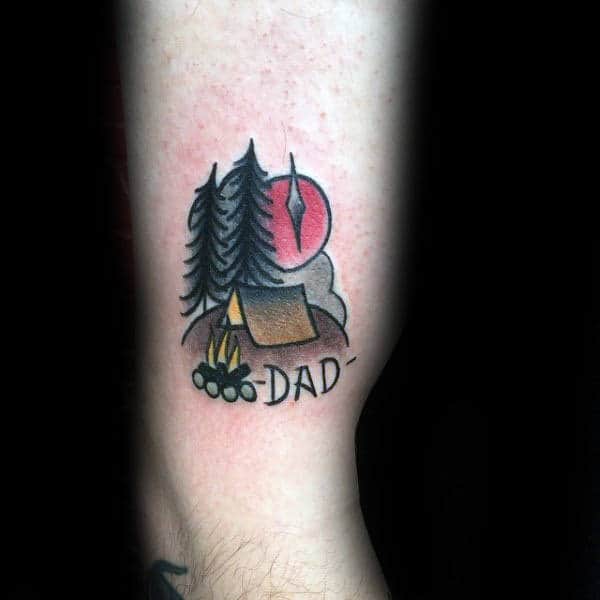 Male Arms Camping With Dad Tattoo